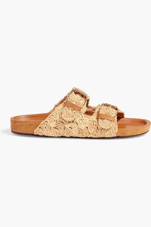 Isabel Marant Lennyo buckled leather-trimmed raffia slides - Neutral - EU 41
