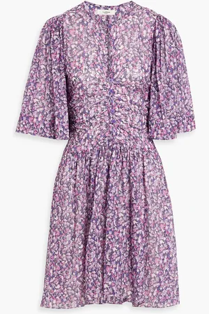 Marant Etoile Larili ruched printed cotton-voile mini dress - Purple - FR 34