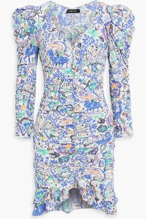 Isabel Marant Bireya ruched printed stretch-silk mini dress - - FR 34