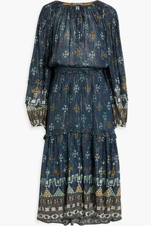 Marant Etoile Fratela metallic printed cotton-blend voile midi dress - Blue - FR 34
