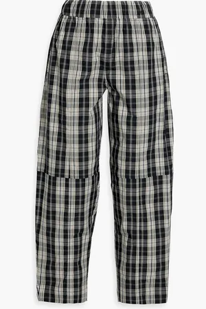 Ganni Checked cotton-jacquard tapered pants - - DE 34