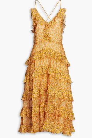Maje Ruffled floral-print cotton-poplin midi dress - - FR 38