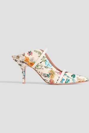MALONE SOULIERS Maureen 70 leather-trimmed floral-print canvas mules - White - EU 36