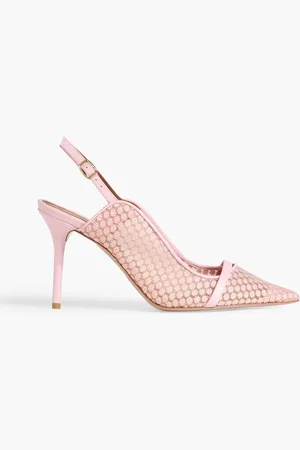 MALONE SOULIERS Marion 85 leather-trimmed lace slingback pumps - Pink - EU 40.5