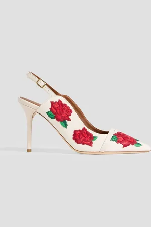 MALONE SOULIERS Marion 85 embroidered canvas slingback pumps - White - EU 38.5