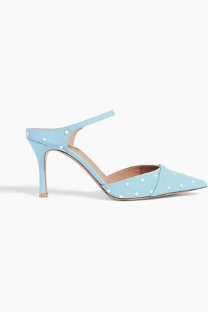 MALONE SOULIERS Uma 80 faux pearl-embellished faille mules - Blue - EU 37.5