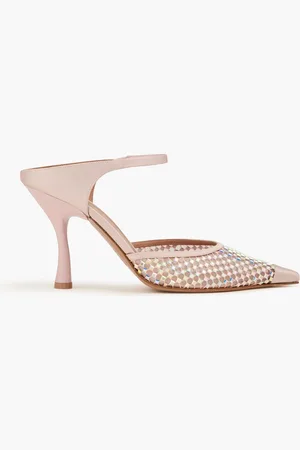 MALONE SOULIERS Vega 90 embellished satin and mesh mules - Pink - EU 38
