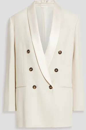 Brunello Cucinelli Double-breasted bead-embellished twill blazer - White - IT 42