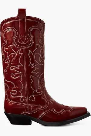 Ganni Embroidered leather cowboy boots - Red - EU 37