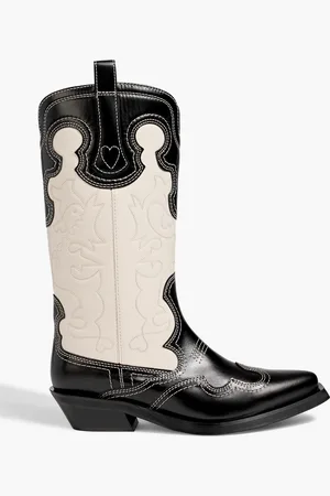 Ganni Two-tone embroidered leather cowboy boots - - EU 38