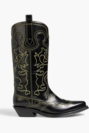 Ganni Embroidered leather cowboy boots - - EU 38