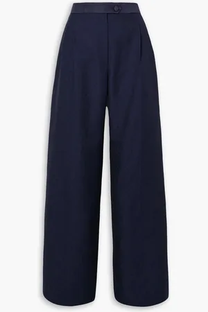 Etro Pleated silk-trimmed cotton and wool-blend jacquard wide-leg pants - Blue - IT 40