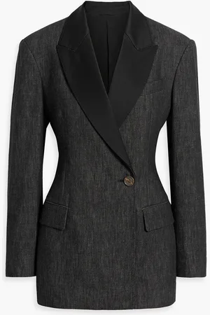 Brunello Cucinelli Satin-trimmed double-breasted denim blazer - - IT 36