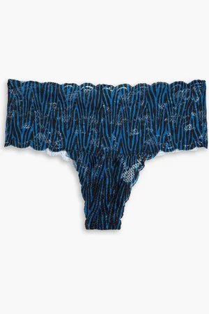 Cosabella Never Say Never printed stretch-lace mid-rise thong - Blue - S/M