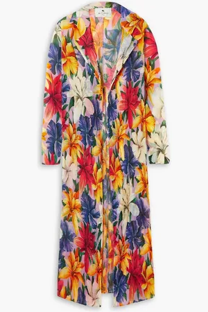 Etro Floral-print plissé-gauze coat - Blue - IT 36