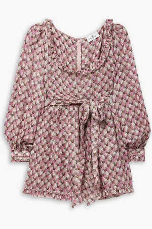 Etro Belted ruffled floral-print metallic silk crepe de chine mini dress - - IT 38