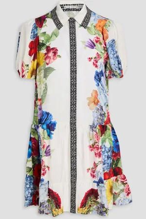 ALICE+OLIVIA Alice Olivia - Claire floral-print cupro-twill mini shirt dress - White - M