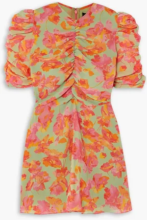 De La Vali Bambi ruched floral-print georgette mini dress - - UK 14