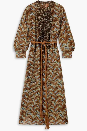 Eberjey Frill belted ruffled printed linen-gauze maxi dress - - S