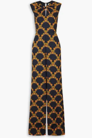 SALONI Claudia twist-front printed crepe wide-leg jumpsuit - Blue - UK 10