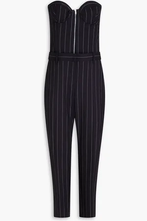 E.L.V. Denim The Strapless pinstriped wool-blend jumpsuit - Blue - UK 8