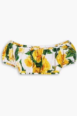 Dolce & Gabbana Off-the-shoulder floral-print cotton-poplin top - - IT 46