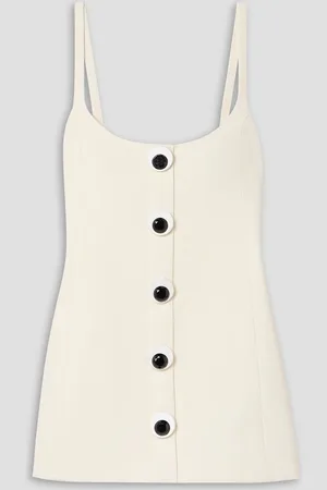 AREA Button-embellished paneled wool-twill mini dress - White - US 10