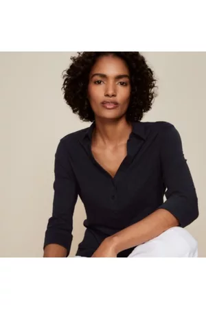 The White Company Women Shirts - Organic-Cotton Slub Rib Jersey Shirt, Navy, 6