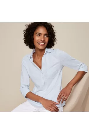 The White Company Women Shirts - Organic-Cotton Slub Rib Jersey Shirt, Linen Blue, 6