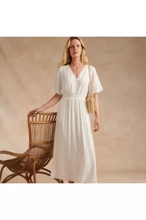 The White Company Printed Dresses - Shirred Waist Printed V-Neck Dress, , 8