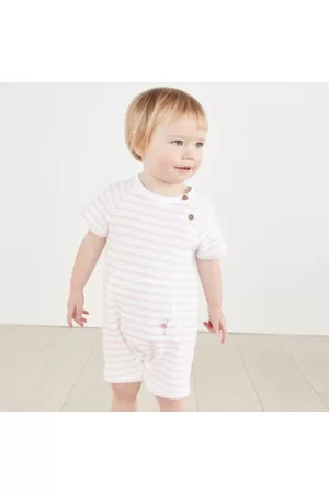 The White Company Girls T-shirts - Striped Terry Romper (0–24mths), , 0-3M