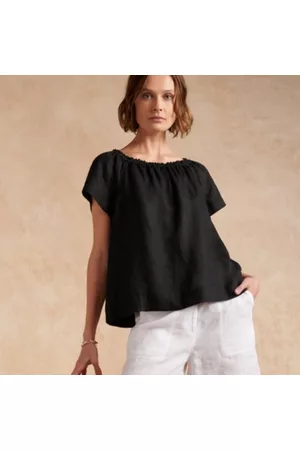 The White Company Women Lace-up Tops - Linen Gathered Blouse With Lace Insert, , 8