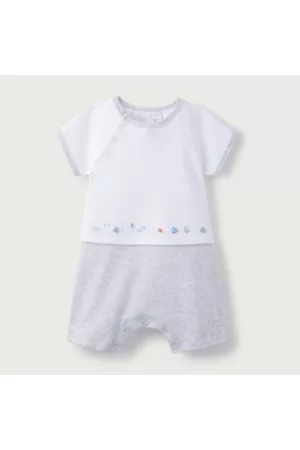 The White Company Sleepsuits - Organic Cotton Under The Sea Mock Top Shortie Sleepsuit (0–24mths), , 1-1 1/2Y