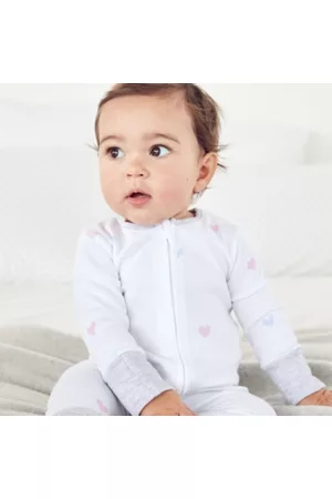 The White Company Sleepsuits - Organic Cotton Heart Print Zip Sleepsuit (0–24mths), , 1-1 1/2Y