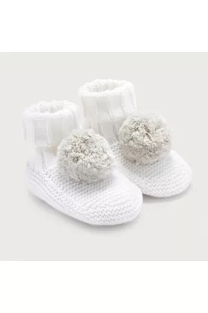 The White Company Girls Winter Boots - Knitted Pom Pom Booties (0–12mths), , 6-12M