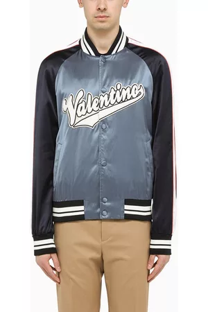 VALENTINO Blue and dark blue bomber jacket with logo patch