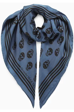 Alexander McQueen Women Scarves - Petroleum foulard in silk with skulls print