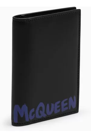 Alexander McQueen Vertical wallet with blue logo graffiti