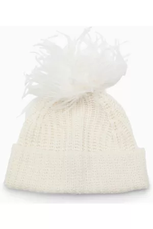 ART ESSAY Women Caps - Ivory cashmere cap with feathers
