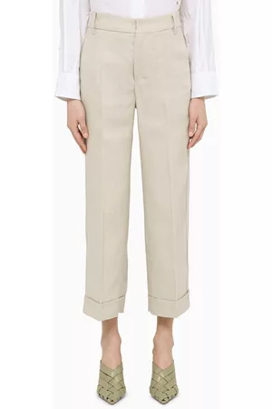 Max Mara Women Pants - Ecru linen cropped trousers
