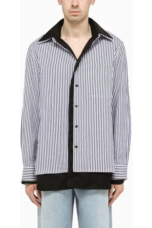Bottega Veneta Men Shirts - Blue/white striped layered shirt