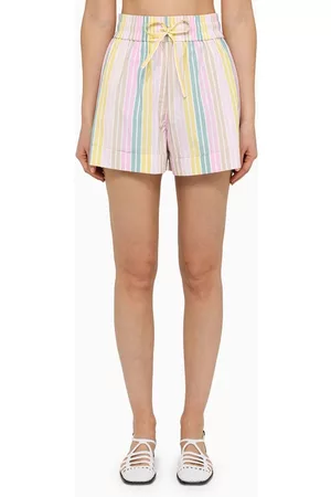 Ganni Women Shorts - Striped shorts with drawstring