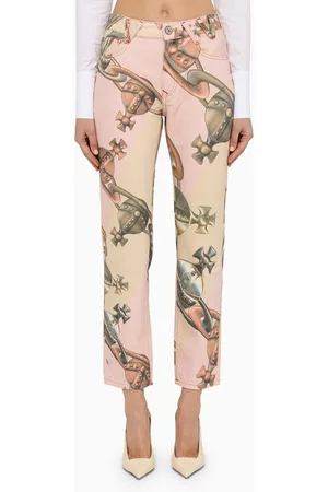 Vivienne Westwood Women Slim Jeans - Pink printed cotton jeans