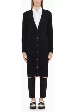 Thom Browne Women Sweatshirts - Long navy ribbed cardigan