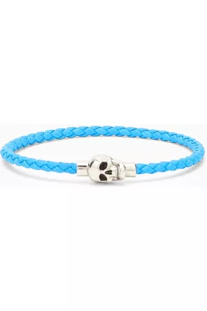 Alexander McQueen Men Leather Bracelets - Light blue leather Skull bracelet