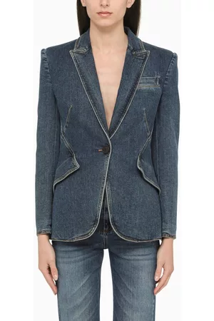 Alexander McQueen Women Denim Jackets - Blue single-breasted denim jacket