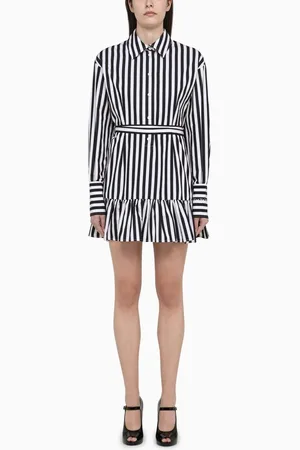 Patou Black/white striped cotton mini chemisier dress