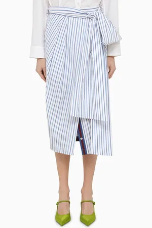 DRIES VAN NOTEN White striped blue cotton midi skirt