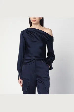 Simkhai Alice blouse in midnight shiny satin