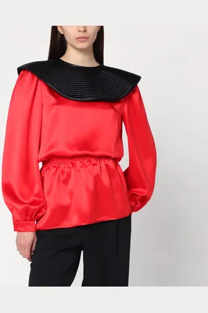 VALENTINO Red silk blouse with black collar